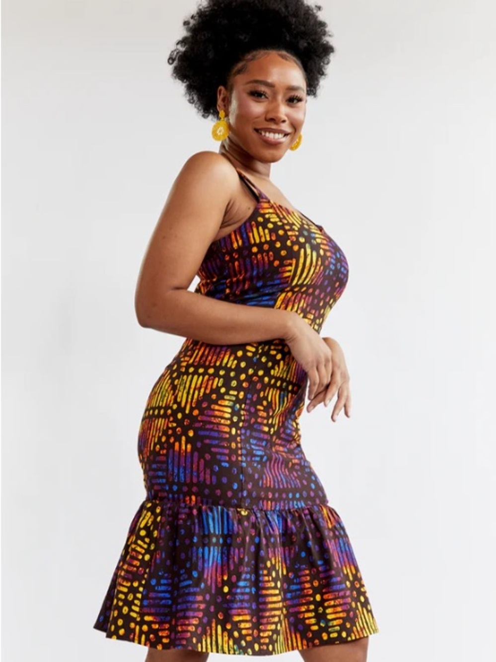DIYANU | Printed Bodycon Midi Dress with Flounce Hem